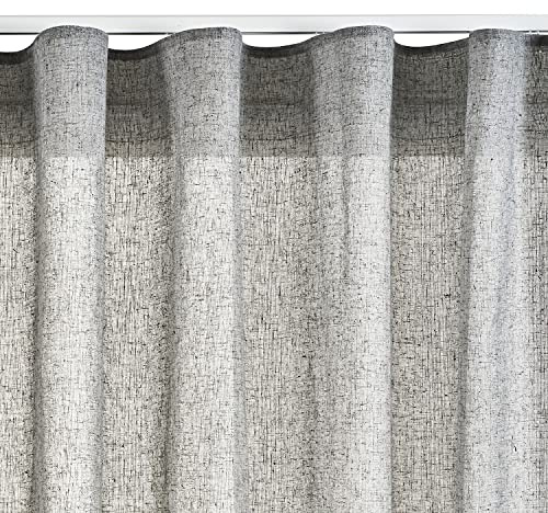 STORESDECO Cortina translúcida Efecto Lino Gris con Cinta fruncidora para rieles 300x300 cm, diseño Elegante para cocinas, Salones y dormitorios