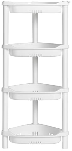 ELYKEN 4 Tier Shower Caddy Organizer Shelf Corner, 14.4 x 11.2 x 31.5 Inches, Rustproof, Plastic Shower Rack Stands for Inside Bathroom, Bathtub, Shower pan, White