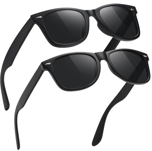 MEETSUN Polarized Sunglasses for Men Women Classic Retro Sun Glasses for Driving Fishing UV Protection 2 Pack C3 Matte Black Frame/Grey Lens