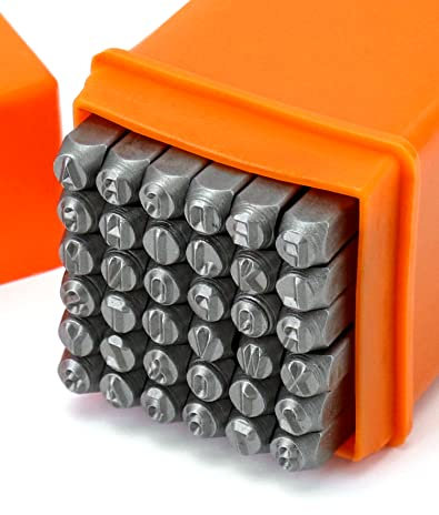 QWORK® 36 Stück Schlagzahlen und -Buchstaben für DIY-Schnitzprägungen auf Metall, Holz, Leder (4 mm) (Zahlen 0–9, Alphabet A-Z, Symbol &)