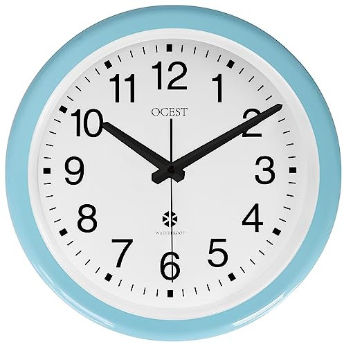 OCEST Große Außen- und Innenuhr, wasserdichte Wanduhr mit Thermometer, wetterbeständig, Nicht tickend, batteriebetrieben, dekorative Uhr für Terrasse, Pool, Lanai, Badezimmer (40 cm)