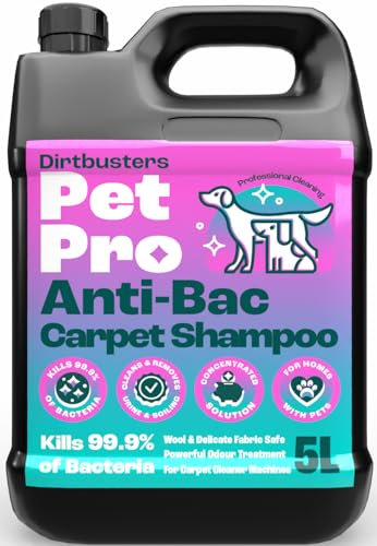 Dirtbusters Pet Pro Antibacterial Carpet Cleaner Shampoo Solution (5L) Kills 99.99% Of Bacteria, Powerful Cleaning To Remove Soiling & Neutralise Pet Odour, Urine & Stains, Wool Safe