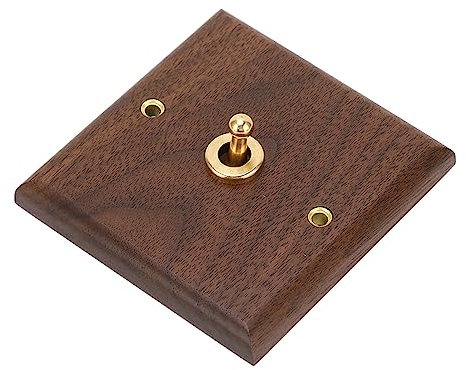 Fyearfly Walnut Toggle Switch, 250V, OFF-ON, Screw Terminal, Brass Contact, Wall Mount, Single Position, Black Walnut & Brass, Vintage Style