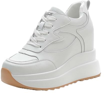 MIXSEN Scarpe Donna con Zeppa Alta 10 cm Scarpe da Ginnastica Pelle Scarpe Casual (Bianco-A,37EU)