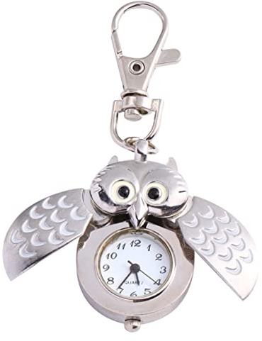 VALICLUD 1 montre de poche hibou suspendue à la table - Porte-clés pour fille - Collier - Porte-clé chouette - Porte-clé - Porte-clés en forme de chouette - Montre de poche - Vol, Blanc., 8x2.5 cm