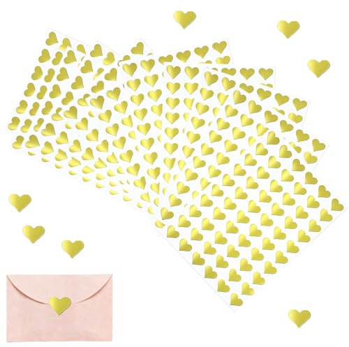 600 Stück Glitzer Herz Aufkleber Selbstklebend Herzform Sticker Etiketten für Valentinstag Ostern Hochzeit Gästebuch Geschenkbeutel DIY Handwerk Scrapbooking Umschlagsiegel Dekoration (Gold)