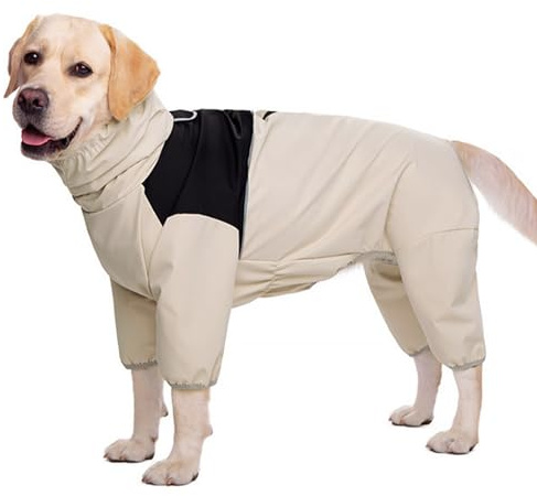 KoKoBin Impermeabile per cani riflettente per cani con cappuccio Impermeabile a quattro zampe Super leggera e traspirante Impermeabile Cane Giacca di taglia media e grande (Bianco, 4XL)