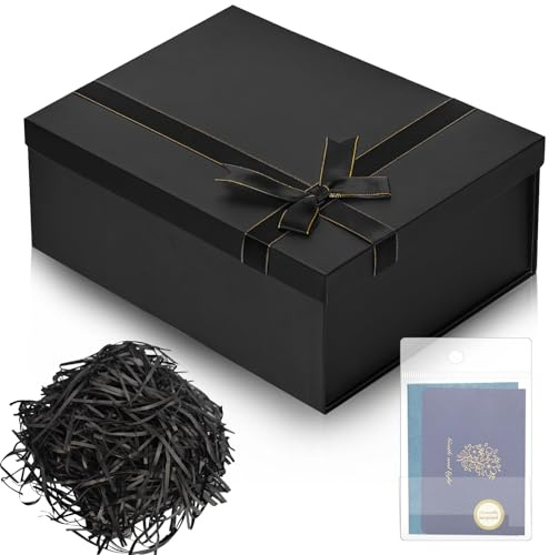 Geschenkbox mit Deckel 29 x 21 x 10.5 cm Schleife Faltbare Geschenkkarton Verpackungsbox Geschenkboxen Geschenkverpackung Box mit Geschreddertes Papier für Hochzeit Geburtstag Weihnachten Jubiläum