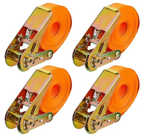 Relaxdays spännremmar med spärrar, set om 4, 5 m, 500 kg, lastsäkring, bil, släpvagn, slitstarka spännremmar, orange