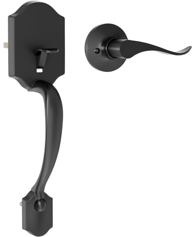 RAFECIEE Black Front Door Handle No Lock, Exterior Door Handles with Passage Lever, Entry Door Handle Reversible for Left & Right