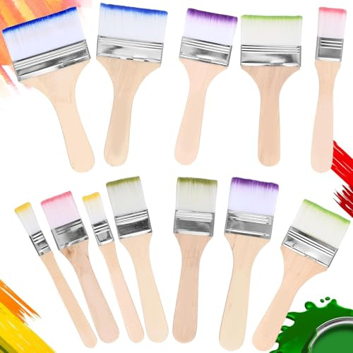 YUNYU - Juego de 12 pinceles planos de nailon con asas de madera, cerdas elásticas y resistentes para acuarela, gouache, pintura al óleo y acrílica