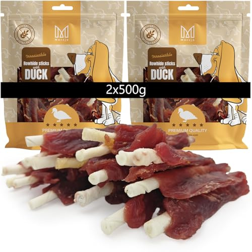 MERSJO Premium Entenkausticks för hundar, 2 x 500 g, glutenfri, 61 % anka 16–18 cm, för tandvård