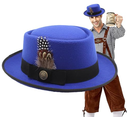 Yhsioaklo Disfraz de sombrero de Oktoberfest de melón negro, sombreros Oktoberfest para hombre, con plumas, emblemas, trajes de Oktoberfest para mujer, accesorios de disfraz de Oktoberfest, versátiles