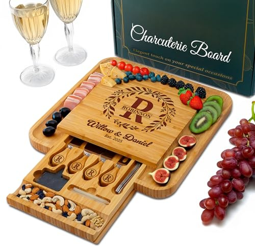 Personalized Charcuterie Board, Wedding Gifts for Couples 2026, Custom Cheese Boards Bridal Shower Gifts, Housewarming Gifts for Christmas, Anniversary, Engagement, New Home, Bride, Parent, Women