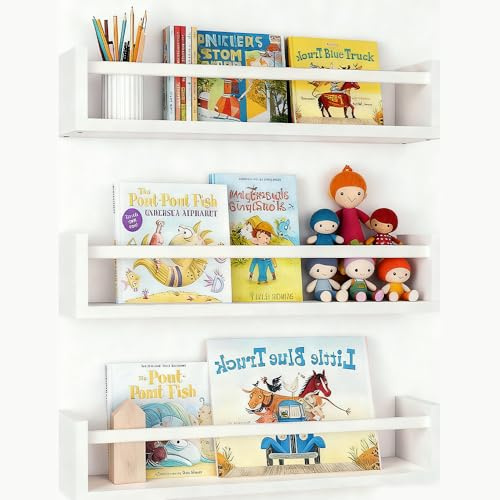 SKIKHN Estantería de Pared para Habitación Infantil, 3 Piezas Estanteria Infantil Pared, 16.5 Inch Estanterías para Niños, Madera Estanterías Montessori, Decoración de PAred, para Baño Cocina Dormito
