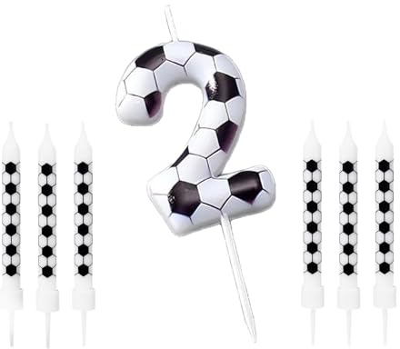 Velas Cumpleaños Futbol,Velas de Cumpleaños con Temática de Fútbol,Número 2 Vela de Fútbol,Decoraciones de Cobertura de Pastel con Temática de Fútbol Deportiva