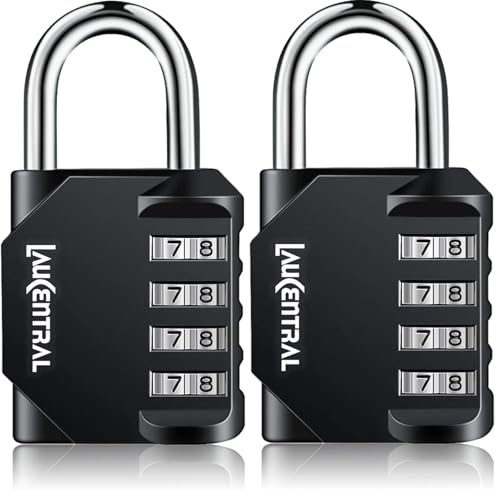 LauCentral 2 Piezas Candado de Combinación 4 Dígitos, Resistente y de Seguridad Negro, Ideal para Taquilla, Gimnasio, Maleta y Armario Hogar