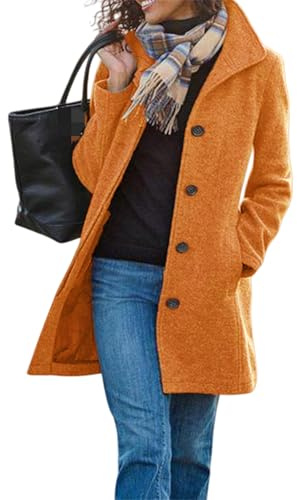 Generisk damfritidskappa i dufflecoat-stil, en rad, medellång, med ståkrage och fickor., GUL, XL