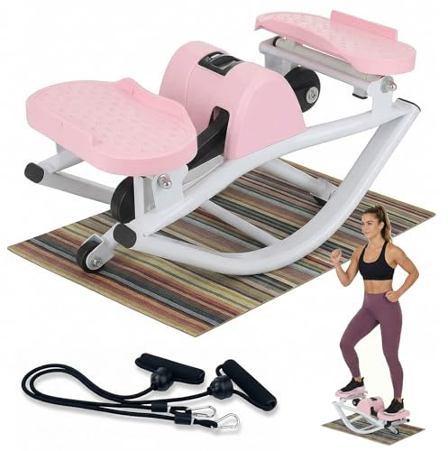 Rock Stepper – Stepper Lateral con Bandas de Resistencia & Esterilla Antideslizante, Movimiento 3D Lateral para Caderas, Glúteos & Postura, Cardio de Bajo Impacto(Rosa)