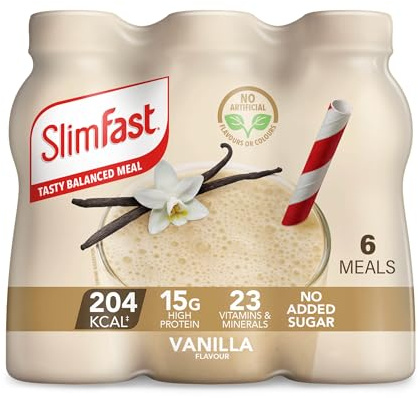 SlimFast Ready To Drink Shake, Tasty, Balanced Shake with Vitamins and Minerals, No Sugar, Vanilla Flavour, 6 x 325 ml Multipack