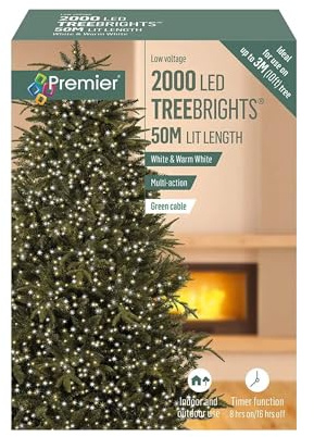 Set of 2,000 White & Warm White LED TreeBright Christmas Lights with Optional 8hr on/16hr Off Timer