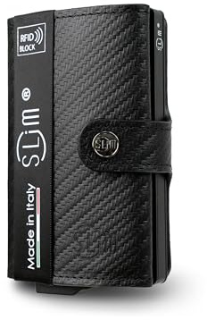 SLim Porta Carte di Credito Schermato Portafoglio Uomo Rfid Portatessere Anticlonazione Donna Portacarte Uomo (Carbon Nero, Senza Zip)