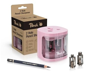Peach PO102 Taille-crayon électrique universel avec pièces de rechange pour crayons de couleur, eye-liner et crayons de cire Rose 6-8 mm et 9-12 mm