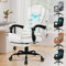 ELFORDSON Home Office Chair with Massage Function, PC Chairs with Footrest for Home Executive Office PU leather Chair, Office Chairs for Office, White