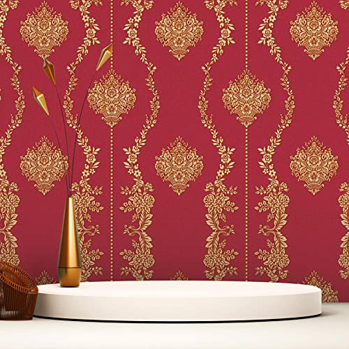 TADESSI Tapete Barock Alessia M1-No.2511 | Vliestapete | Rot | Gelb | Ornament | Klassik | Barocktapete