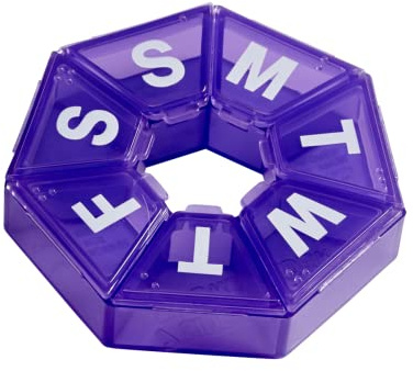 EZY DOSE Weekly Pill Organizer, Medicine Box, and Vitamin Planner, Travel Pill Planner, Portable Storage, 7-Sided, Purple, BPA Free