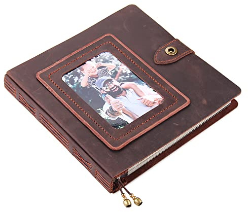 Leather photo Album Self Adhesive Pages, Handamde Leather Scrapbook Photo Album, Wedding Family Album, Holds 3x5, 4x6, 5x7, 6x8 Photos - Coffee