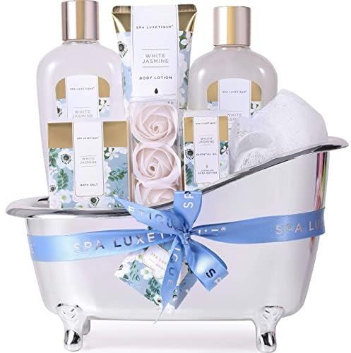 Spa Luxetique Geburtstagsgeschenke für Frauen, 8PC Jasmin Badeset Spa Set mit Deko Badewanne, Ätherischem Öl, Wellness Set Geschenke für Frauen, Weihnachtsgeschenke, Muttertagsgeschenk für Mama, Sie