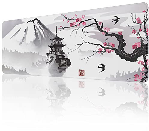 EFISH Japanese Cherry Blossom Mouse Pad (31.5 × 11.8 × 0.12 inch) Extended Large Mouse Mat Desk Pad, Stitched Edges Mousepad,Non-Slip Rubber Base,Keyboard Pad,Gaming Mouse Pad XL