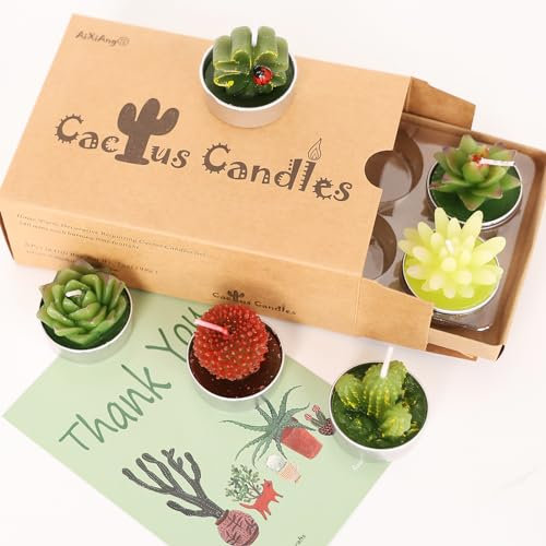 AIXIANG 6 Styles Cactus Tealights Candle Delicate Succulent Tealight Candles for Home Decor New Year Presents, Housewarming, Mothers' Day,Christmas Gifts and Decorations (6 Pcs)