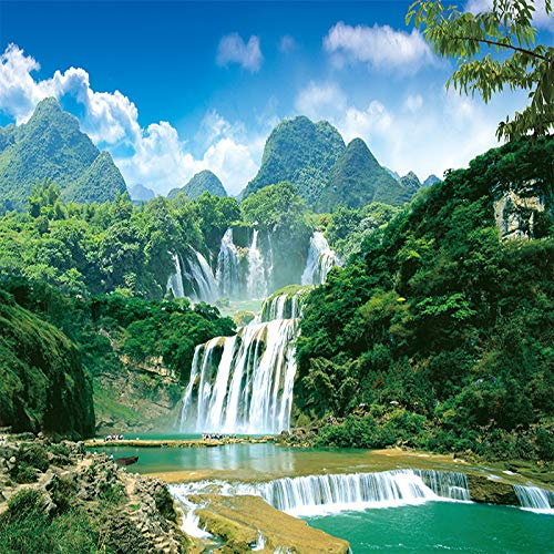 HGJH Carta Da Parati Adesiva Verde a Cascata Fiume Cielo Paesaggio Natura Grande Autoadesiva Buccia E Bastone Carta Di Contatto Staccabile Vinile Murale Adatto Per Soggiorno Camera