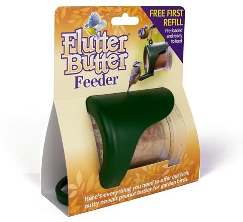 Hanging Flutter Butter® Feeder For Garden and Wild Birds - Jacobi Jayne® - Filled with 140g Original Refill Pod - The Perfect Feeder to Initiate Your Flutter Butter Feeding