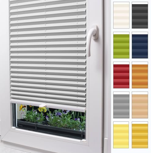 Stuza® Plissee nach Maß, zum Kleben, 15 Farben, 3 Profilfarben, Breite 30–129 cm, Höhe 150–230 cm – Schalosien, innen, Faltrollos, Sicht- und Sonnenschutz, Rollo für Fenster