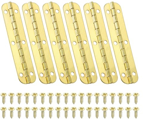 PATIKIL Cerniera a Pianoforte Piccola 2,6 x 0,6, 6pz Mini 180 Gradi Cerniere per Portagioie con Vite per Scatole di Legno Gioielli, Oro
