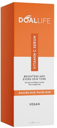 Vitamin-C-Serum für das Gesicht (20%) – aufhellend, ausgleichend für den Hautton, gegen Hautunreinheiten, Faltenreduzierer, enthält Ferulasäure und hohe Dosis Vitamin C – vegan – DOALLIFE (2 Stück)