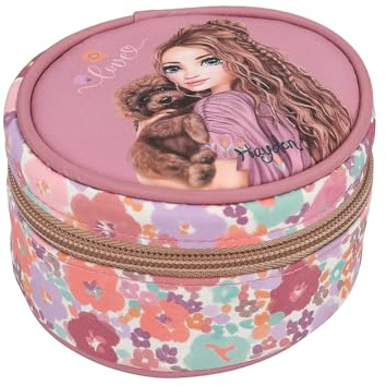 Depesche TOPModel 13062 Boîte à Bijoux Ronde Florale Rose foncé, avec Motif modèle et Motif Floral, boîte à Bijoux avec surpiqûre, Multicolore