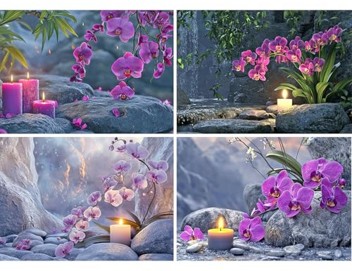 SHEGZHUC Confezione da 4 orchidee per diamond painting, 40 x 30 cm, pittura con i numeri, per adulti, orchidee, zen, mosaico, diamante, pittura artistica, ricamo a punto croce, immagini regalo