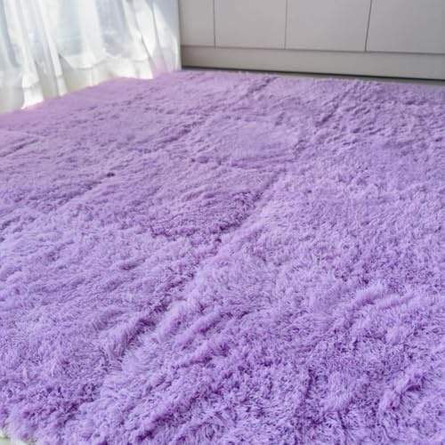 10 Pack Carpet Squares Puzzle Mat 30x30x1cm Plush Interlocking Carpet Tiles,Soft Fluffy Floor Protective Mat Shaggy Area Rug for Bedroom (Purple)
