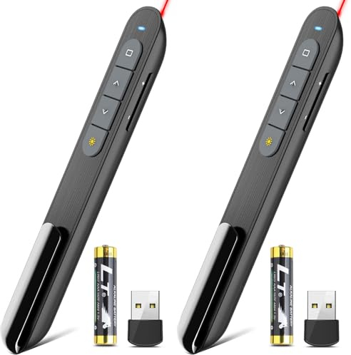 （2 Units） Wireless Presenter Remote Presentation Pointer Clicker with Hyperlink & Volume Control USB PowerPoint Slide Advancer for Mac Laptop PC Computer Keynote