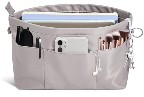 Gykutix Organizador de Bolsos de Nailon Bolso Interior Organizador con Llavero Organizador Bolsos para Llevar el Bolso Neverfull (Gris)
