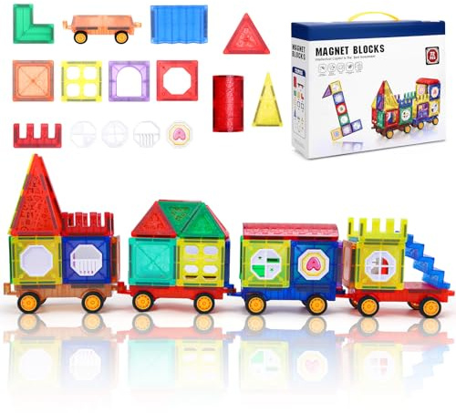 Lubardy Construction Magnetique Enfant 72 Pièces Magnetic Blocks Train Bloc De Construction Magnétique Créatif Montessori 3D Jeu De STEM pour Garçons et Filles 3 4 5 6 7 Ans