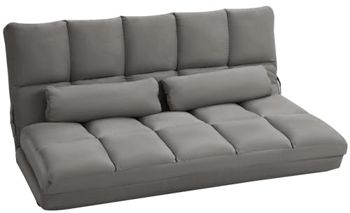 HOMCOM Divano Letto Moderno 2 in 1, Schienale Reclinabile su 7 Livelli e Cuscini, Divano per Soggiorno per TV, Giochi, Lettura, Yoga, Ufficio, 130x73x60 cm, Grigio Carbone