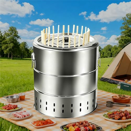 Barbecue portatile senza fumo in acciaio inox barbecue barile con cottura a 360 ° set completo di accessori per barbecue per picnic in famiglia barbecue all'aperto RB-30