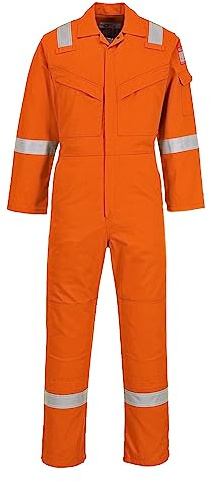 Portwest FR50 Men's Bizflame Work FR Coverall Flame Resistant Hi Vis Anti-Static Arc Proof Safety Overalls Reflective Knee Pad Pockets CE Certified Offshore Workwear, Orange Tall, XL