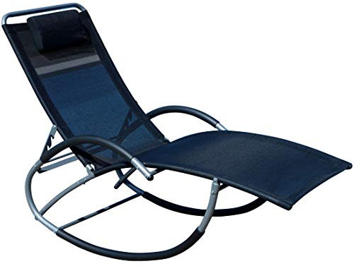 ALEOS. AS-S Liegestuhl Schwingstuhl Schaukelstuhl Schaukelliegestuhl mit atmungsaktiven Kunststoffgewebe Rückenlehne verstellbar + Kopfpolster Kreta, Farbe:Schwarz