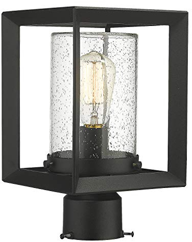 Emliviar Post Lights Outdoor Fixture, 1-Light Lamp Post Lantern, Black Finish, Seeded Glass, 2083P BK